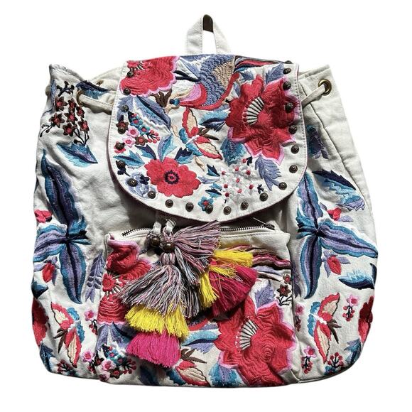 Steve‎ Madden Boho Floral Embroider Backpack Tassel Festival Hippie Colorful 70s - Picture 1 of 14